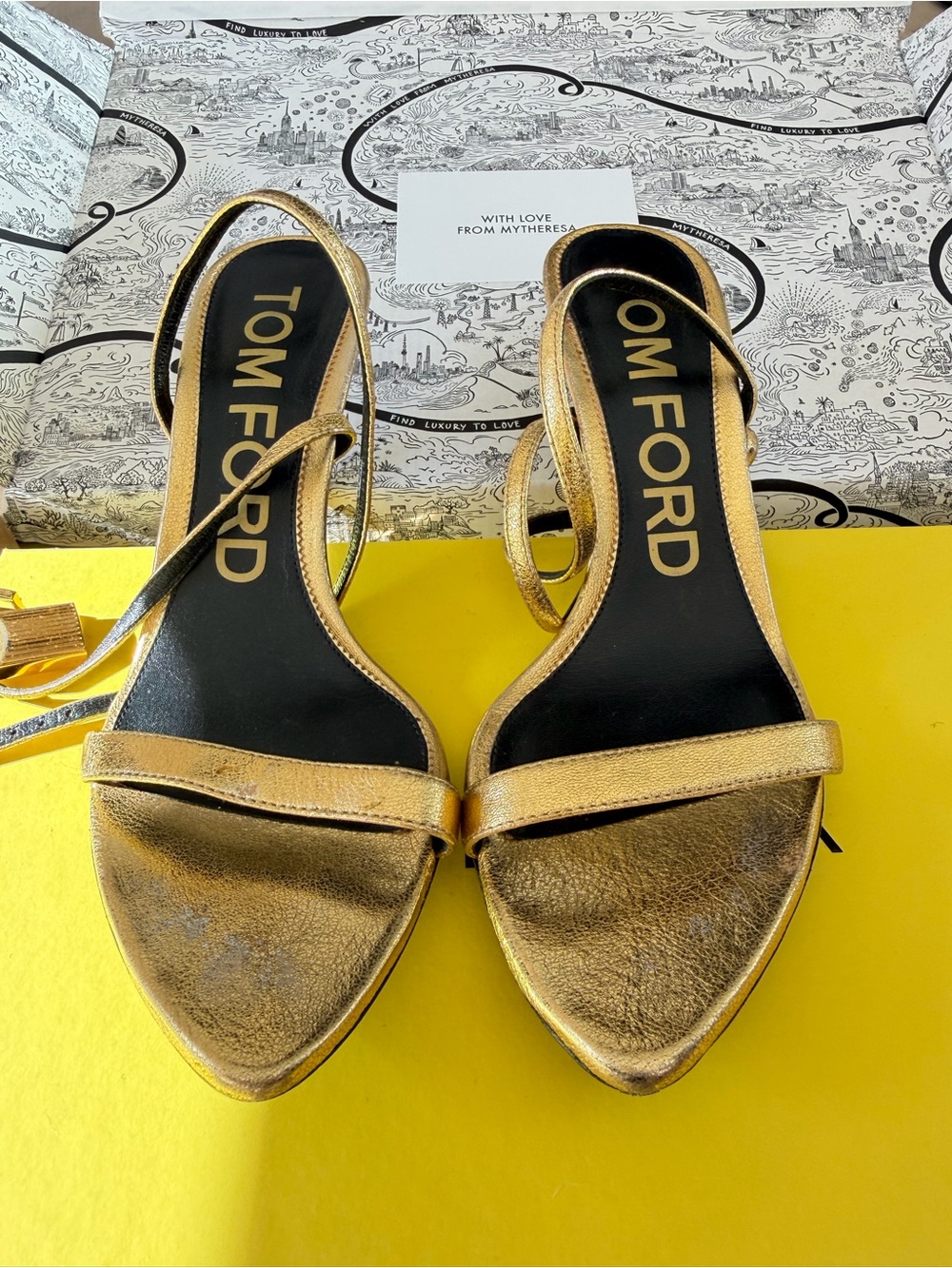 Tom Ford Metallic Gold Leather Slingback Heels
